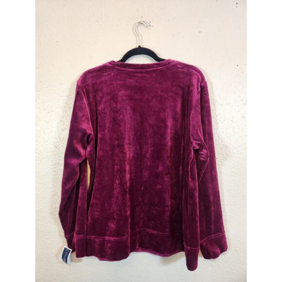 Karen Scott Women's Burgundy Sport Velour Crew Neck Pullover‎ Sweatshirt Size L - Picture 2 of 7